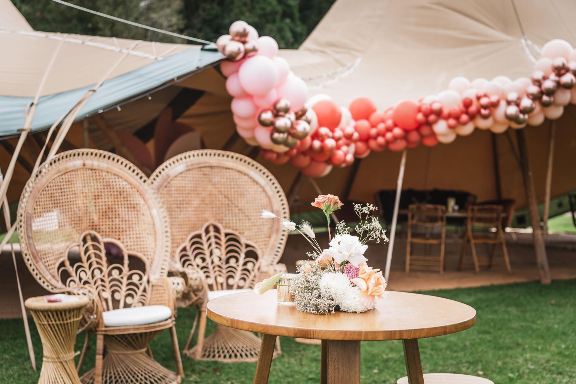 bramblewood farm tipi wedding peacock chairs